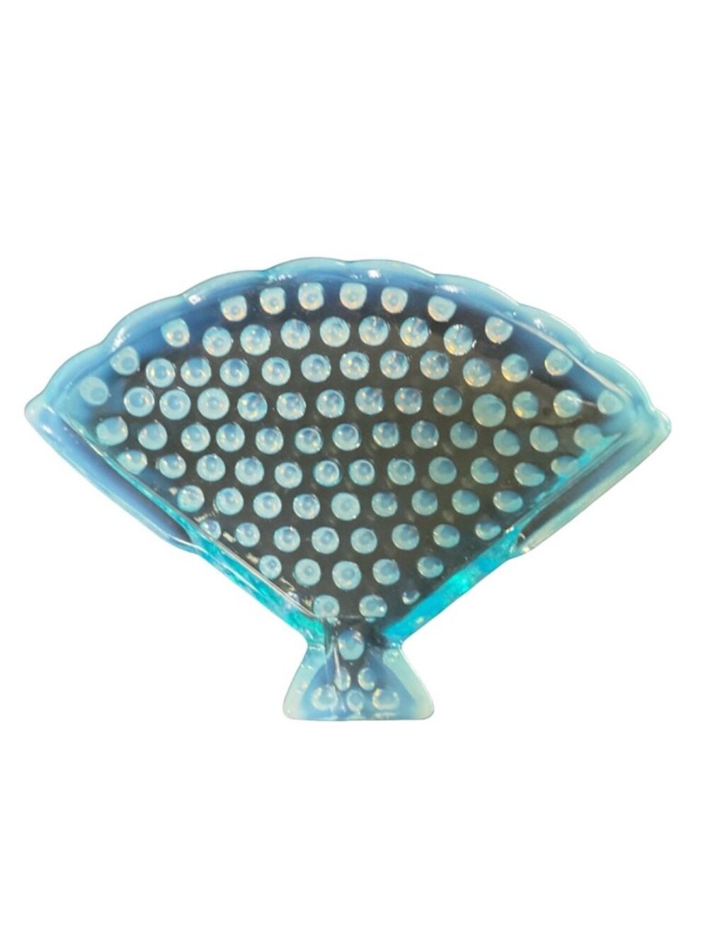 Fenton Hobnail Fan Ashtray Vintage Opalescent Blue Glass